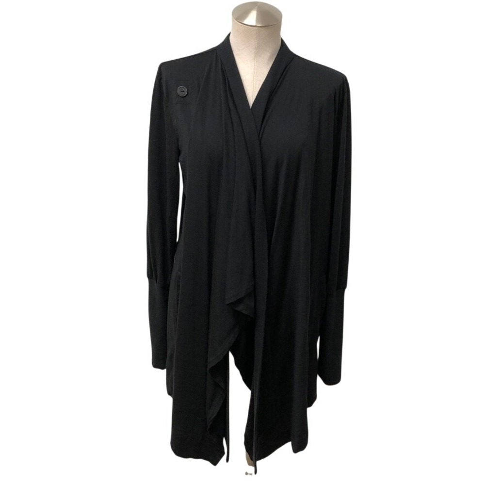 Icebreaker Cardigan Womens XL Black Merino Wool Draped Wrap Open Front Lagenlook